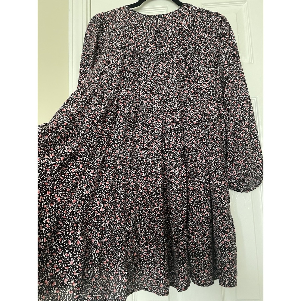 Zara Womens Dress Small Black Ditsy Floral Babydoll Tiered Cottagecore Prairie - Picture 6 of 10